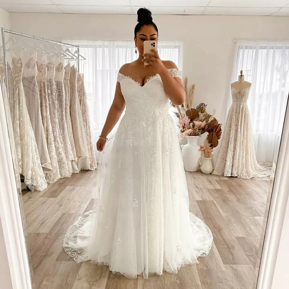 Jiayigong Plus Size abiti da sposa abiti da sposa personalizzati con spalle  scoperte pizzo bianco avorio Sweep Train A Line abito da sposa|Wedding  Dresses| - AliExpress
