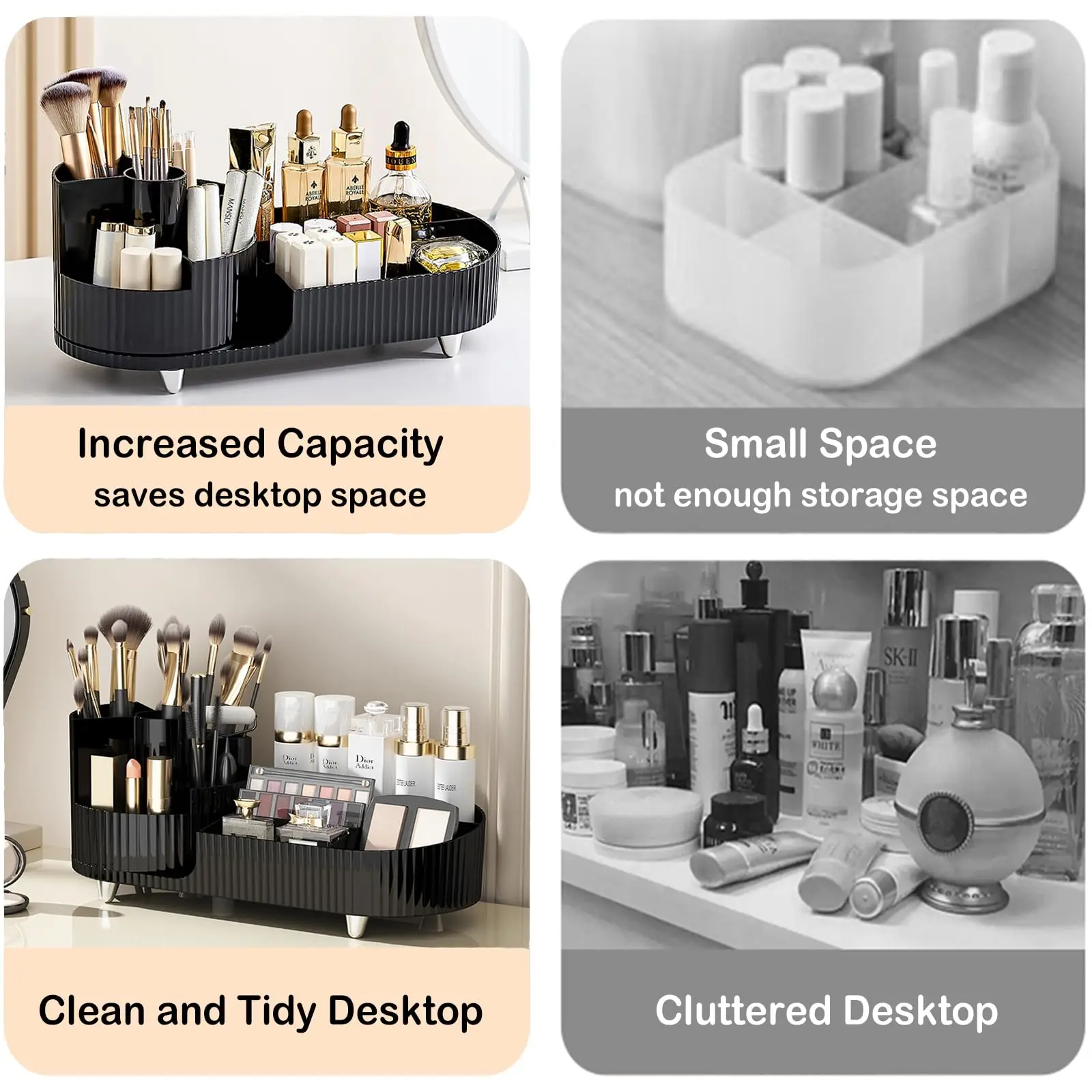 Rotating Makeup Organizer - 360 Rotating Makeup Organizer for Vanity with Brush Holder