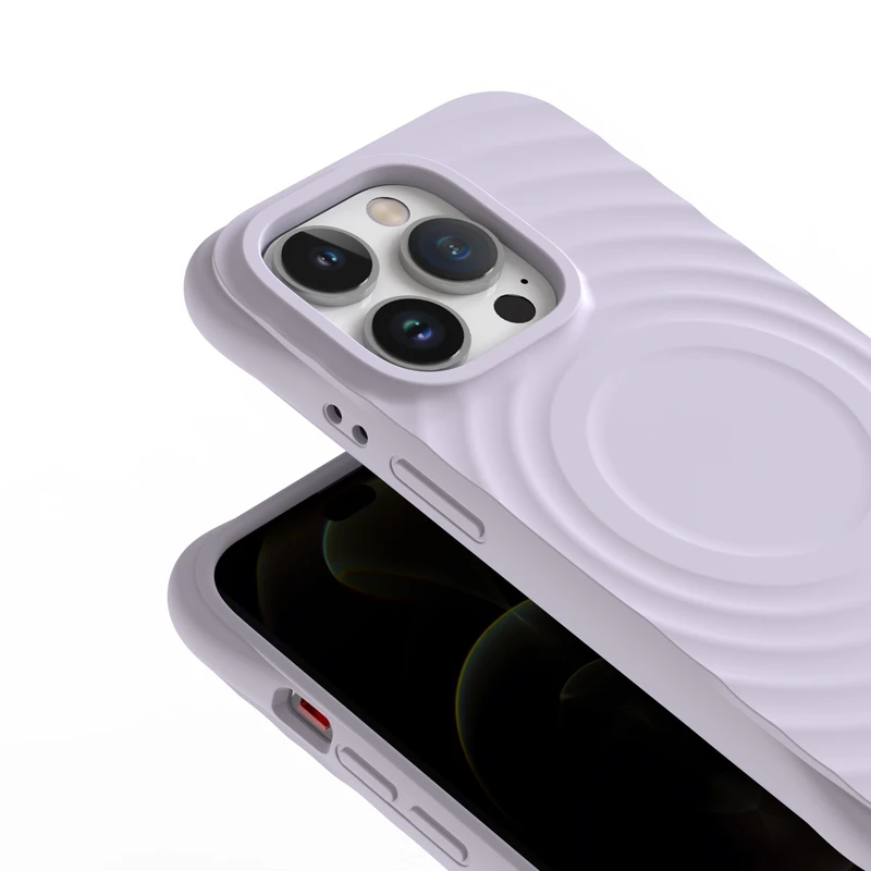 For iPhone 15 14 13 Pro Max Case Magnetic Water Ripple Pattern Liquid Silicone Cover with Microfiber Lining for iP 14 15 Pro