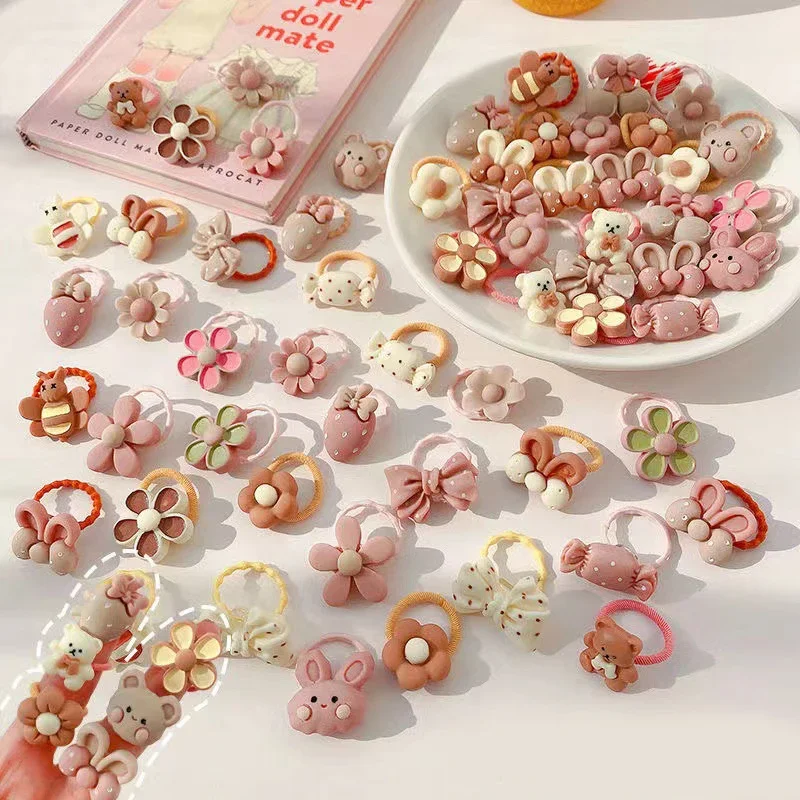 

20Pcs/Set Cartoon Cute Bear Rabbit Hair Band Girls Elastic Rubber Band Headwear Flower Bow Baby Kids Hair Accessories Ornaments