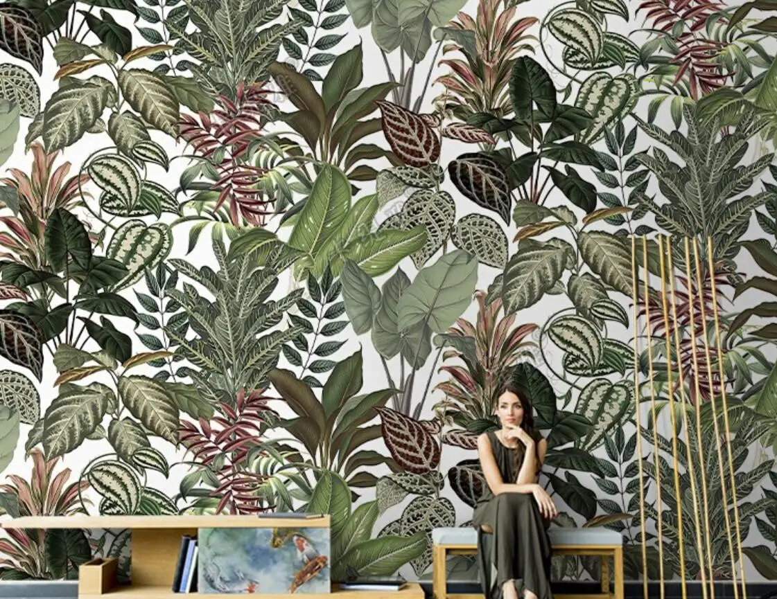 

beibehang Custom Mural American Green Plant 3d Wallpaper Dining Room Living Room Simple Background Wall papel de parede