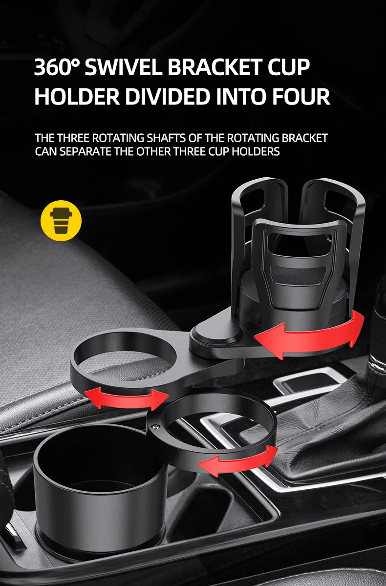 Verstellbarer Auto tassen halter Expander 360 ° drehbarer Mehrzweck 4 Getränke halter Snack Tablett Lager regal Kaffeetasse Getränke halter – Detail 4