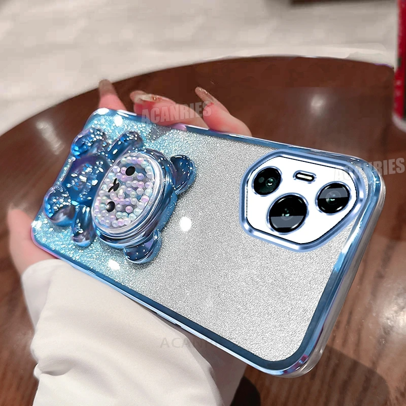 Cute Bear Holder Plating Silicone Case - Soft Shockproof Protective Stand Cover