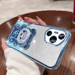 Cute Bear Holder Plating Silicone Case - Soft Shockproof Protective Stand Cover for HONOR 400 Pro (SFCZX Sierra blue)