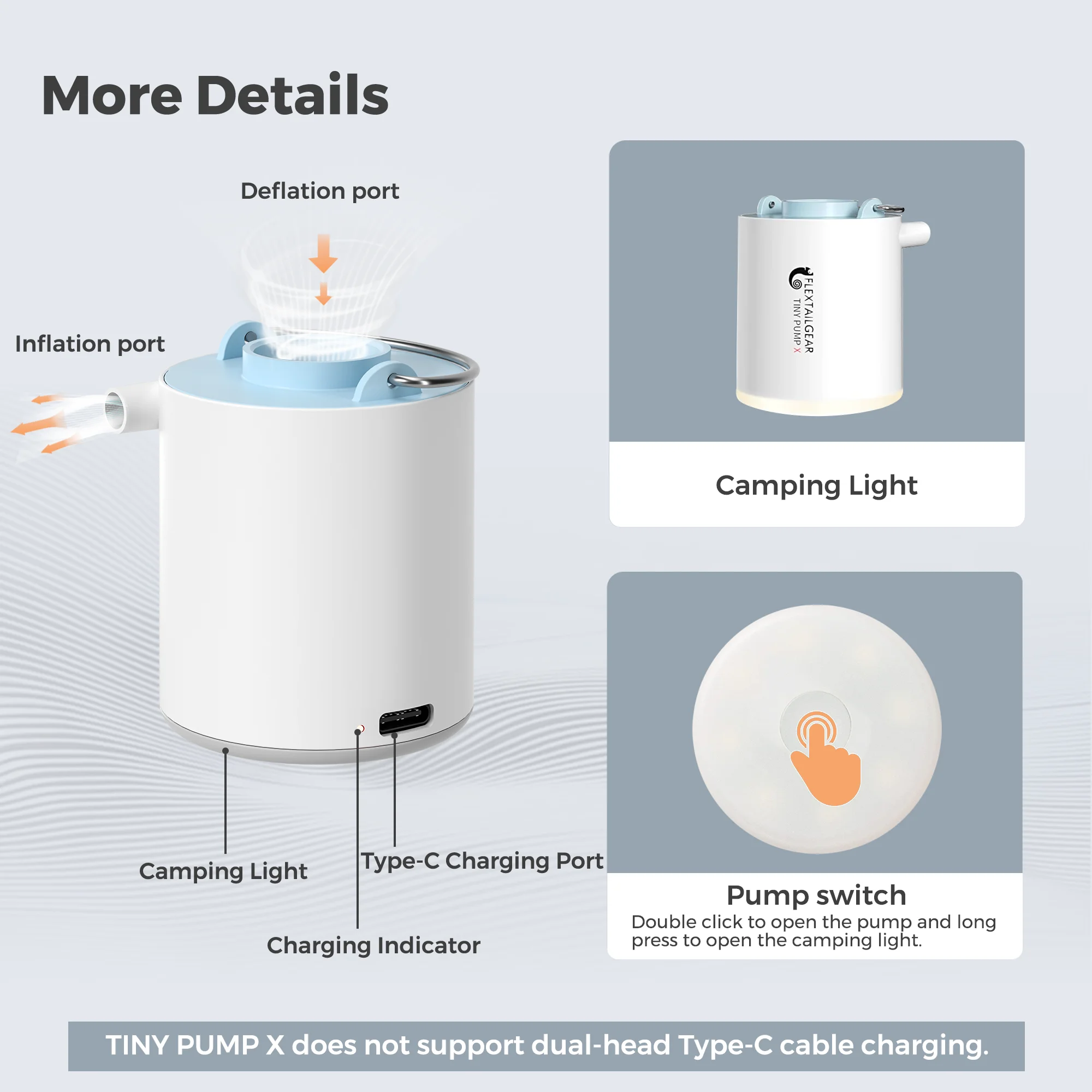 Air Pump Electric Air Pump FLEXTAIL TINY PUMP X Portable Camping Air Pump 1300mAh Battery Rechargeable For Pool Floats Air Mattress Vacuum Bags