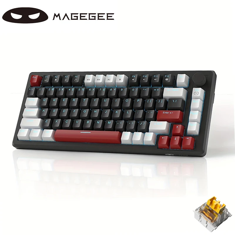 MageGee-75 % Teclado mecânico do jogo, Backlit azul, prendido, teclado com interruptores amarelos, espuma de EVA, controle do botão