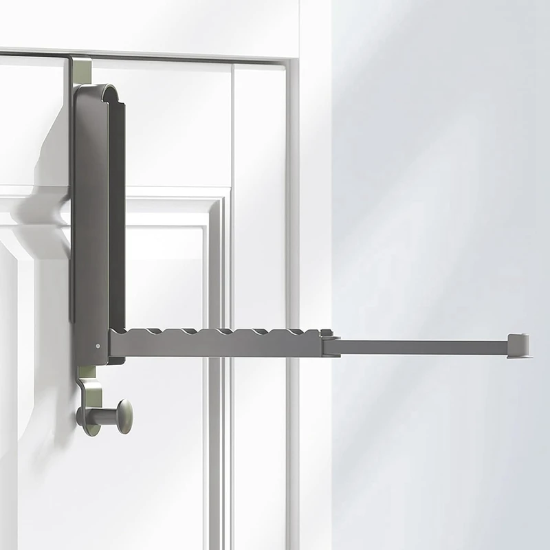 Folding Clothes Drying Rack, Aluminum Alloy Over The Door Hanger With Retractable Rod, Foldable Portable For Bathroom Promotion 5