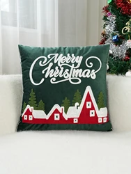 Elegant Green Velvet Embroidered Christmas Cushion Cover - 30*50cm (MULTI)