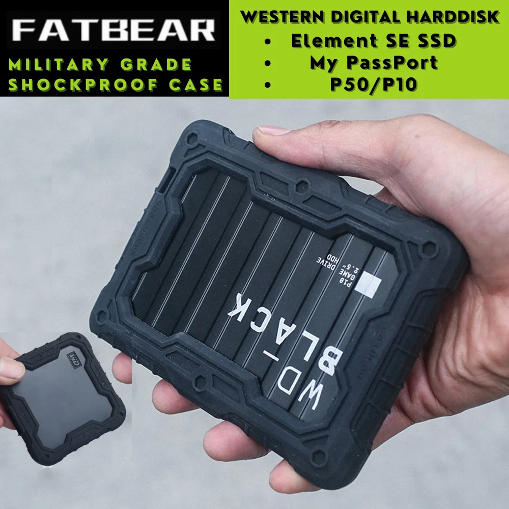 Silicone Hard Drive Cover FATBEAR Rugged Shockpoof Armor Protective Case Cover Western Digital WD P10 P50 Element SE SSD My Passport Mobile Hard Drive