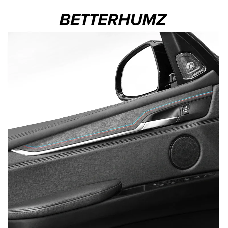Kit 4 Bandes Autocollantes Carbone Cuir Pour BMW X5 F15 / X6 F16 - Décoration Intérieure Porte - Protection Rayures