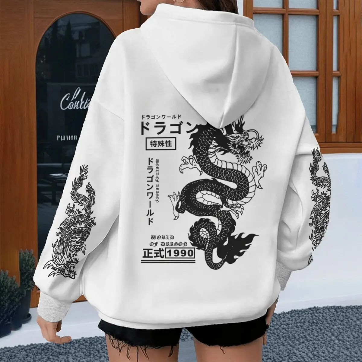 Harajuku Dragon Printed Hoodies for Men Women, Casual Japanese-style Sporty Spring Autumn Hoody, Vintage Unisex Hooded