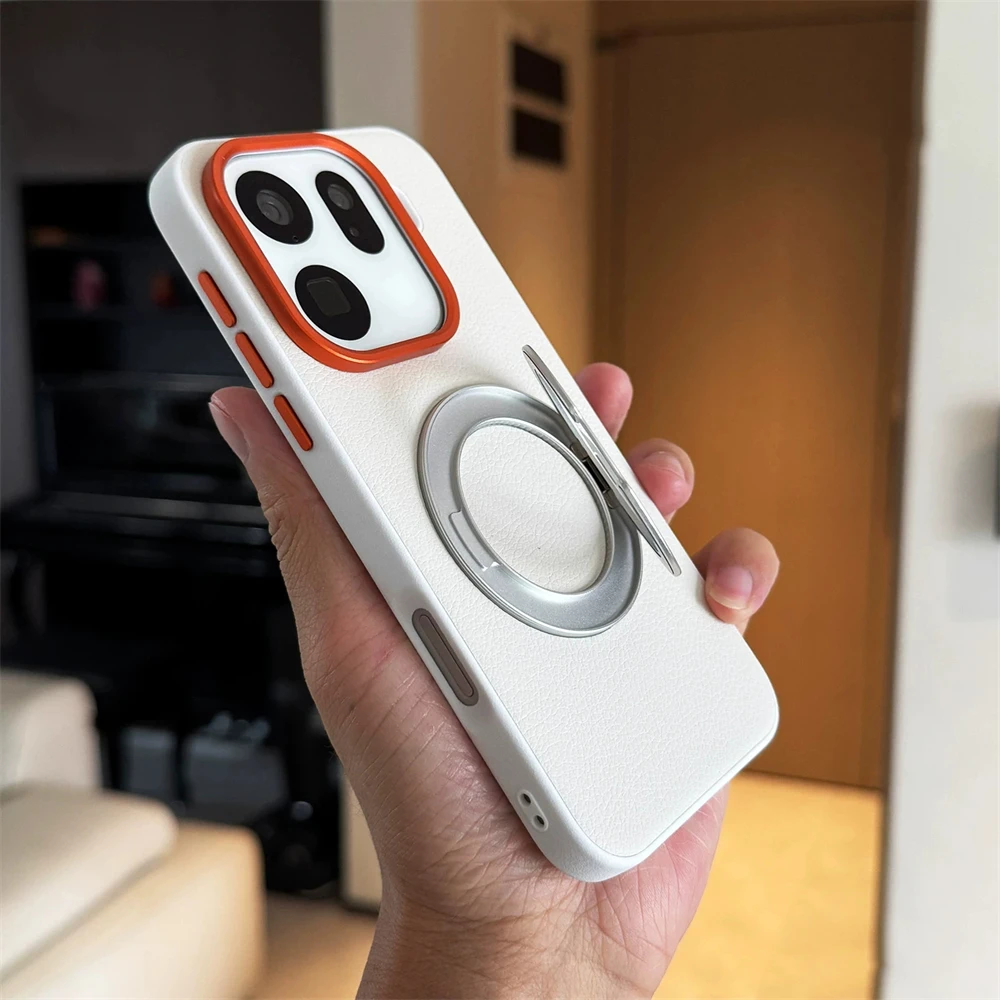 360° Rotating Ring Bracket PU Leather Magnetic Wireless Charging Case
