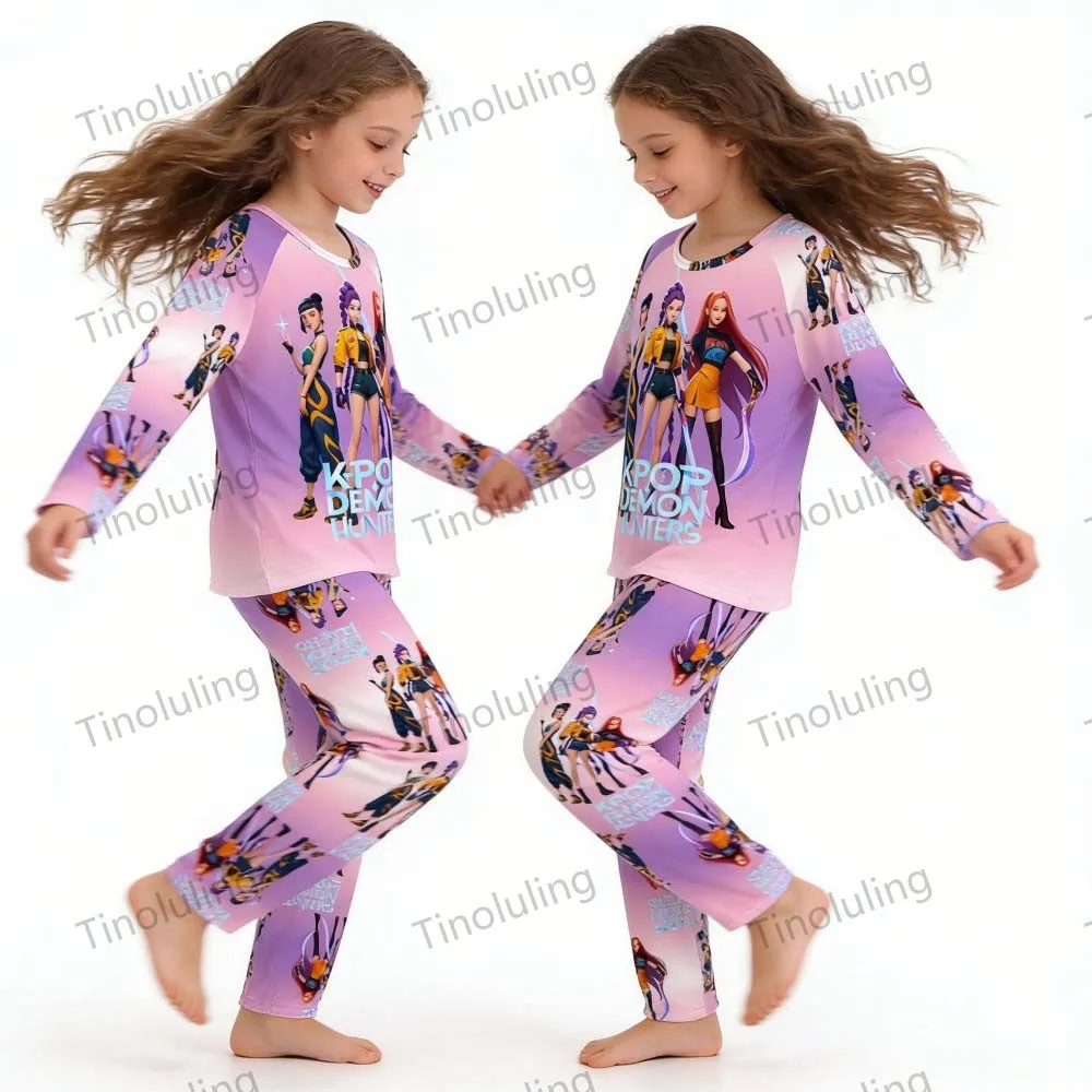 KPop Demon Hunters Huntrix Kids Pajamas Set Long Sleeve Girls Clothing 2pcs Children's Sleepwear Cartoon Boys Nightwear 3-14Y S9f5d6b93ced443cda713aa81891ff80eD