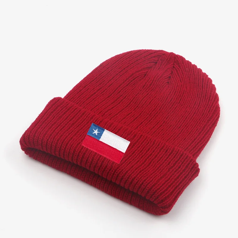 embroidered Chilean flag wool hat autumn and winter warm knit ear protection thickened