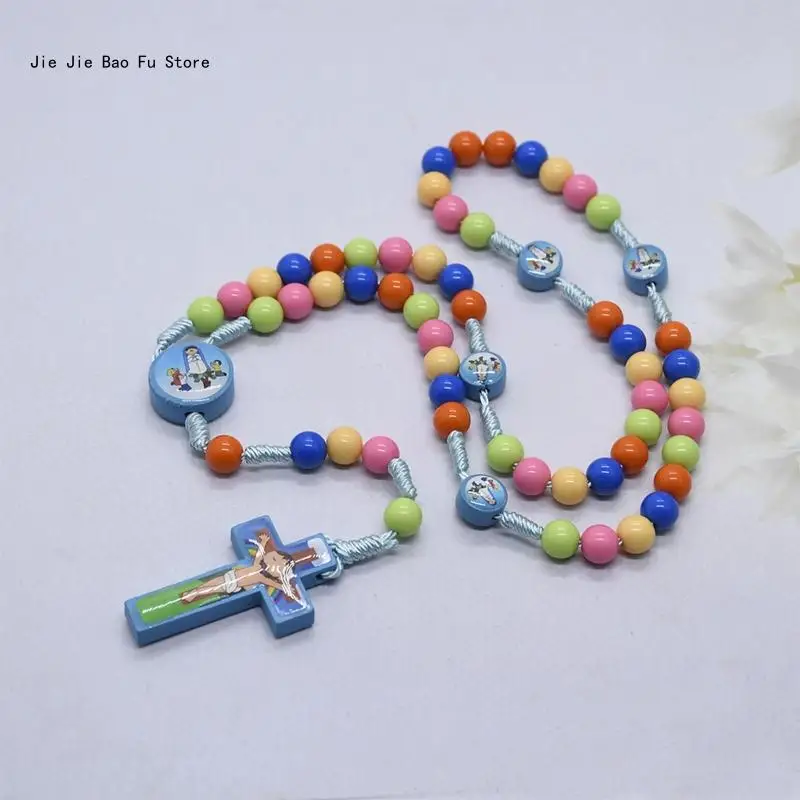 E8BD Cartoon Jesus for Cross Rosary Necklace Catholic Jewelry Pendant for Birthday Wedding Festival Party Decoration acrylic cross decor