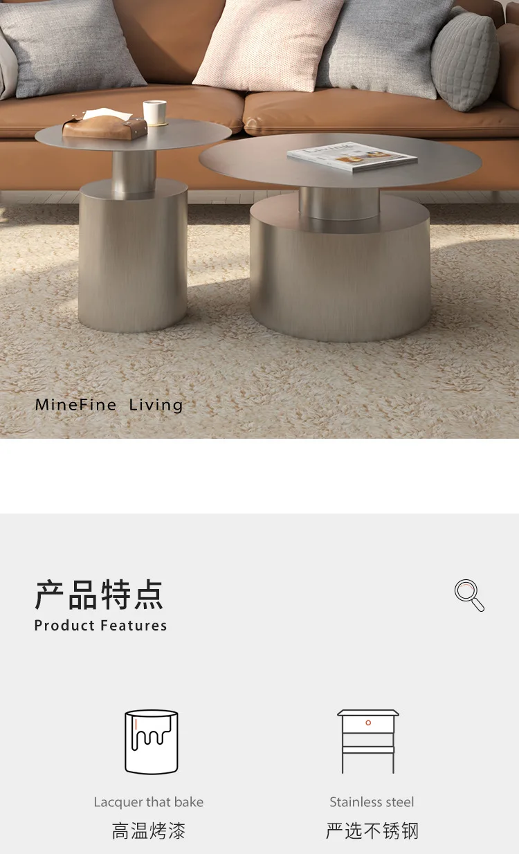 Description Picture 2 of itemWuli Minimalist Modern Stainless Steel Coffee Table Combination Nordic Creative Living Room Sofa Light Luxury Metal Coffee Table