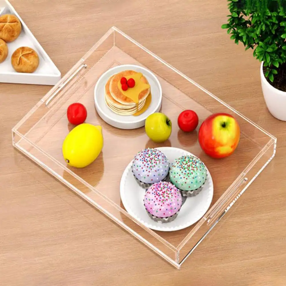 Jewelry Storage Tray with Handle Clear Acrylic Cosmetic Tray Earrings Necklaces Display Tray Collectible Toiletry Jewelry Plate 3
