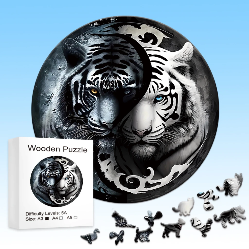 Yin and Yang Tiger Wooden Puzzles - Creative variety, perfect for gifts, adults, birthday party games and decorative paintings! 3
