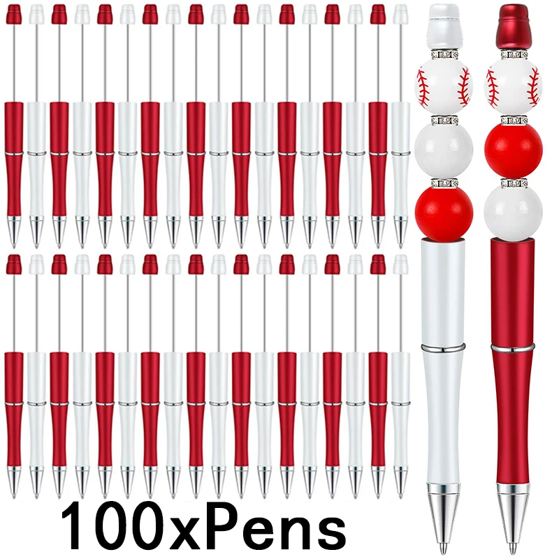 

100Pcs Christmas Beadable Pens Beads Beaded Pens Supplies Christmas Party Decorations for Birthday Gift School Office Supplies