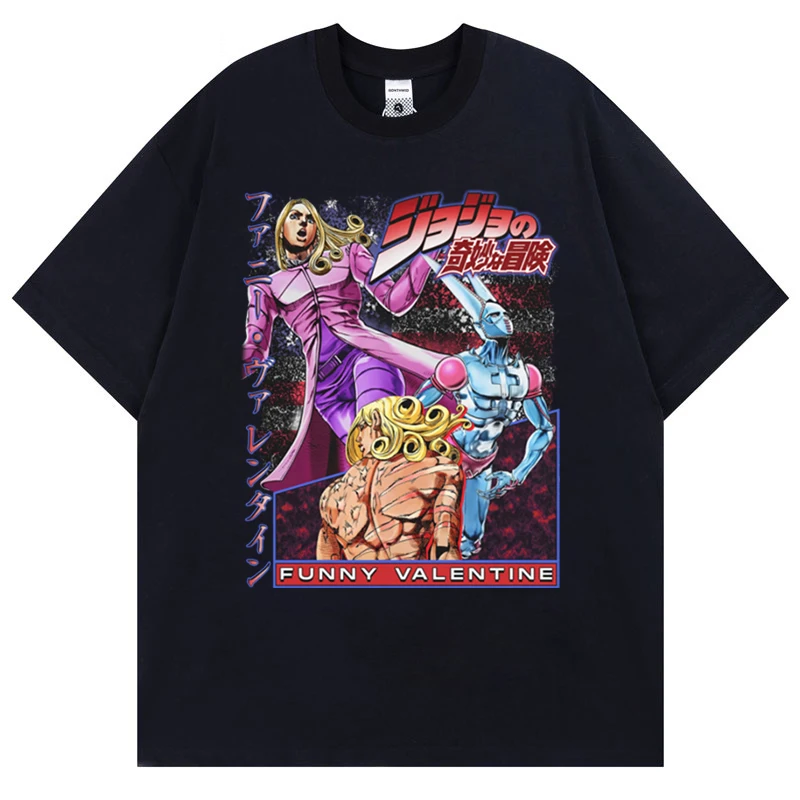 

Футболка Мужская/женская с коротким рукавом, хлопок, оверсайз, аниме невероятные приключения Джоджо, модная рубашка в стиле Харадзюку, на лето
