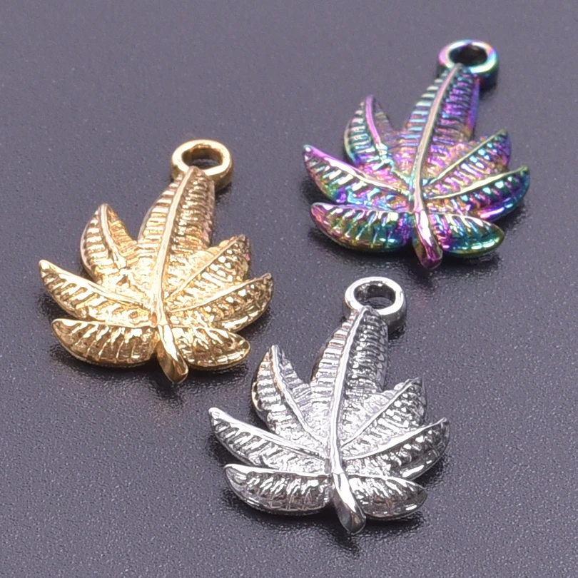 

New Style Leaf 3Colors Stainless Steel Pendant Charms For Jewelry Necklace DIY Accessories Handmade Amulets 5PCS/Lot Bulk