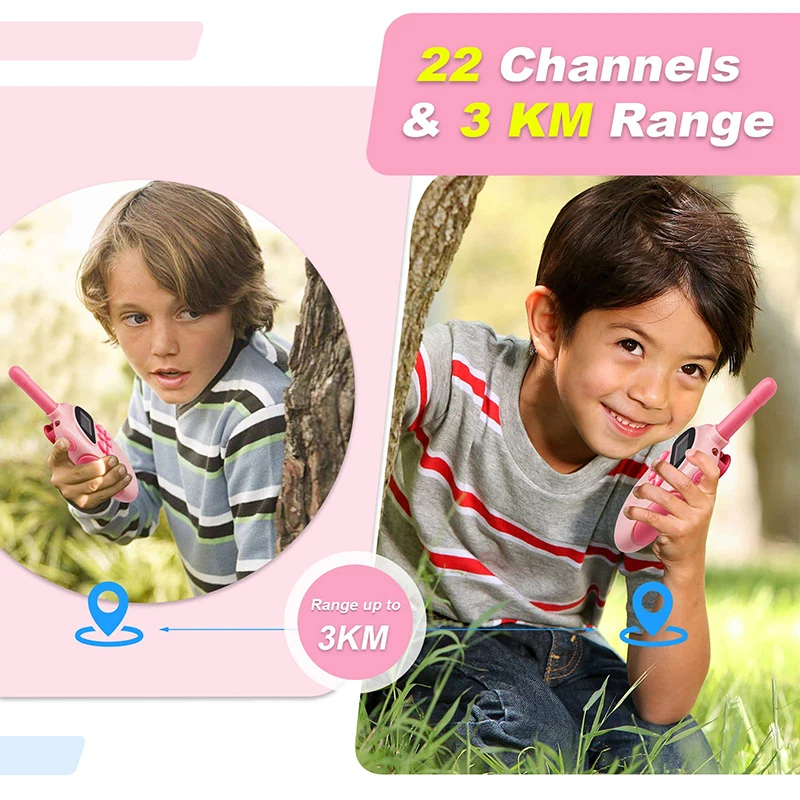 2 Pack Walkie Talkies for Kids Toys Rechargeable Battery Walkie Talky 22 Channels 2 Way Radio 3KM Long Range for Children Gifts 4