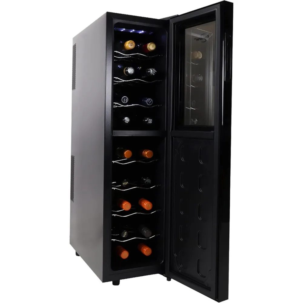 18 Bottle Slim Dual Zone Wine Cooler, Black Thermoelectric Wine Fridge, 1.9 cu. Ft (53L) Freestanding Cellar
