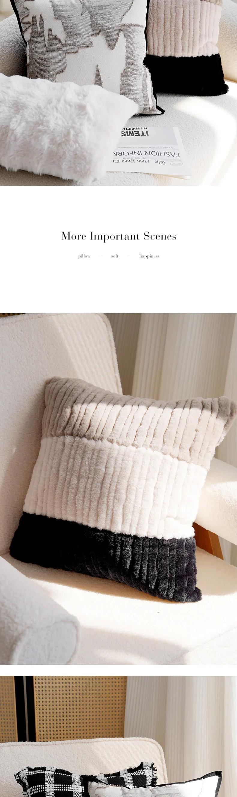 Schwarz-weiße minimalistische gestreifte Kissenbezüge aus Chenille, weich, luxuriös, modern, dekorative Kissenhüllen für Sofa- und Bettdekoration – Detail 6