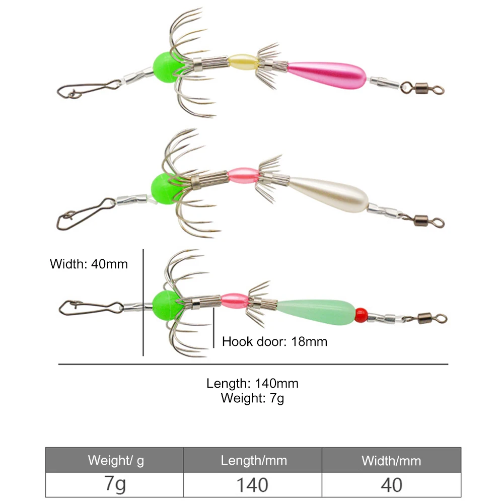 Double Row Cuttlefish Soft Hook Squid Jigs Luminous Carbon big/small  Umbrella Steel Spineless Squid Hook Fishing Tackle