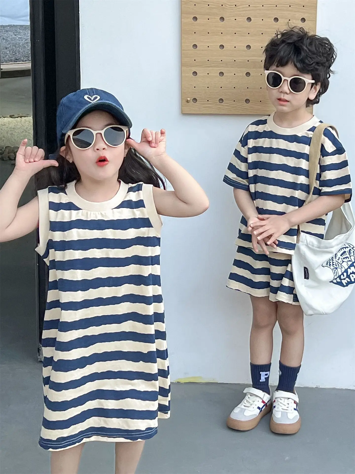 1pcs Summer Chldren Boy Stripe Short Sleeve Tops+Shorts Set Girl Sleeveless Vest Skirt Kids Toddler Fashion Leisure Clothes Set