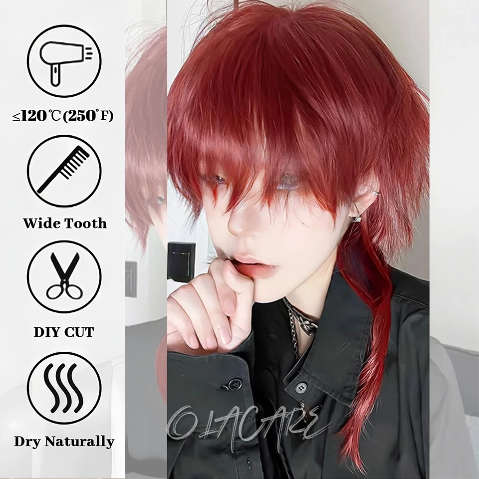 Synthetic Straight Red Mullet Wig for Men Women Cosplay
