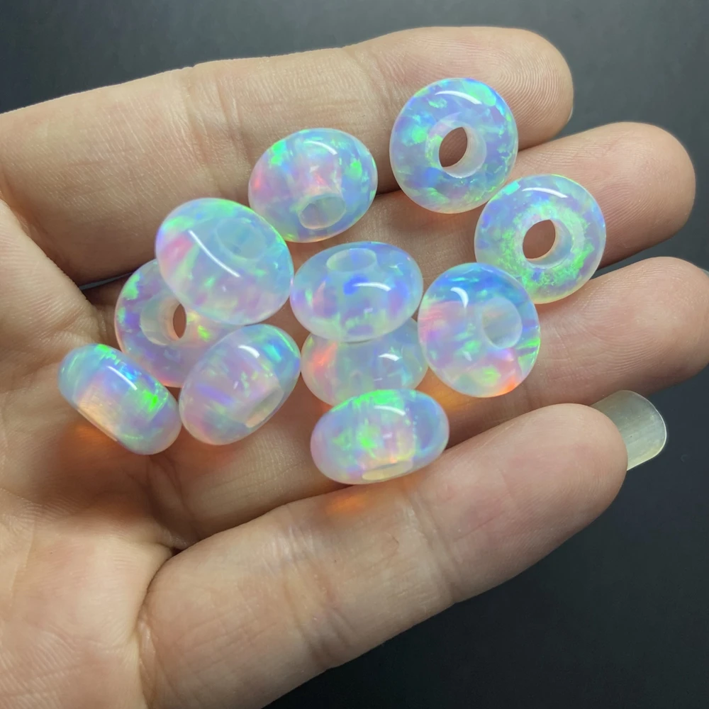 Meisidian 14mm Round 7mm Thick 5mm Full Hole Fire Synthetic Opal Pandora Beads