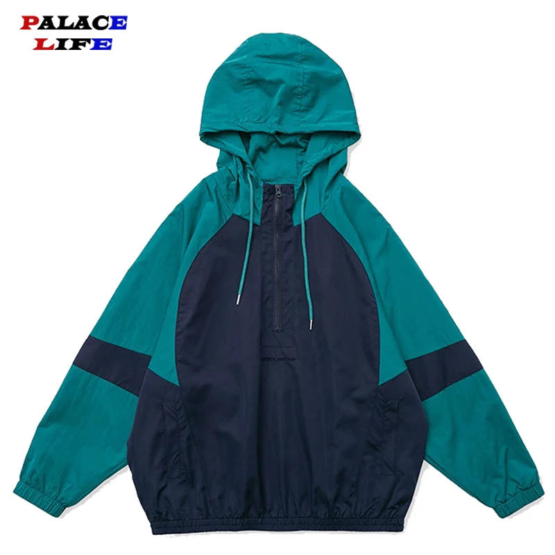 

Men's Jacket Hooded Sportswear Casual Coat All Match Loose Long Sleeve Patchwork Streetwear Cargo Spring Half Zipper Jackets