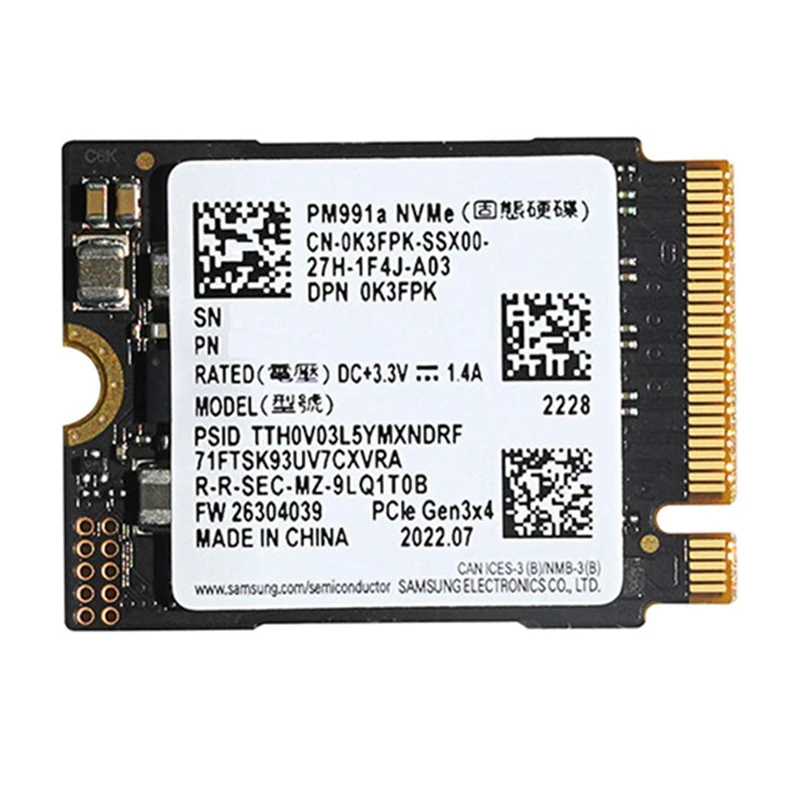 

Для SAMSUNG PM991A 1 ТБ M.2 2230 30 мм Nvme Pcie SSD для паровой колоды/Surface Pro для Dell/HP/Lenovo/ноутбука, прочный и простой в использовании