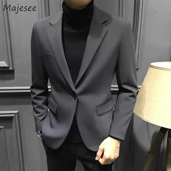 남성용 단색 포켓 긴팔 블레이저, 슬림핏 비즈니스 패션, 싱글 단추, 올매치 용수철 가을 외투, 인기 소프트
