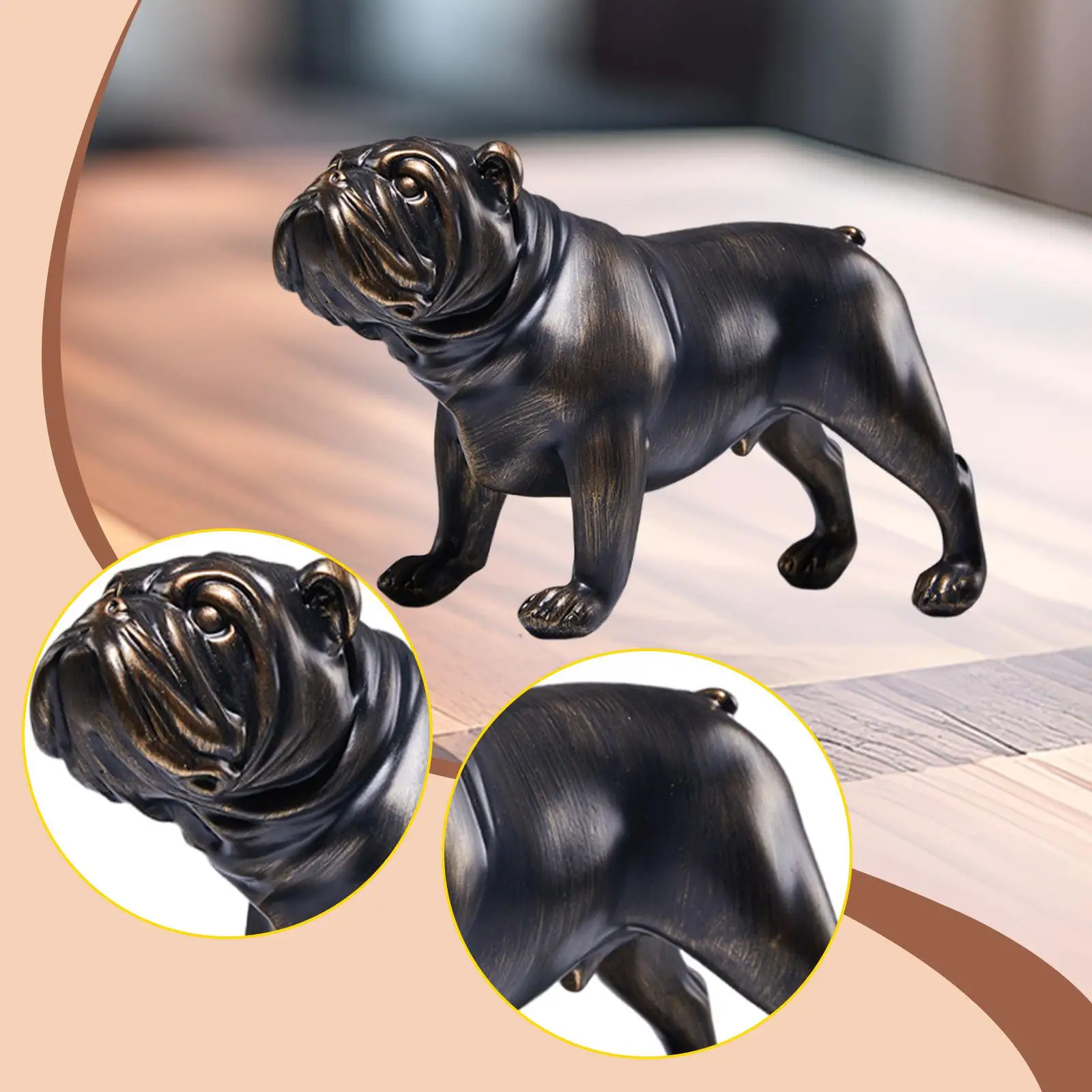 Bulldog Statue Decorative Figurine Art Crafts Collectible, Tabletop Ornament, Animal Sculpture for Bookshelf Shelf Home Decor