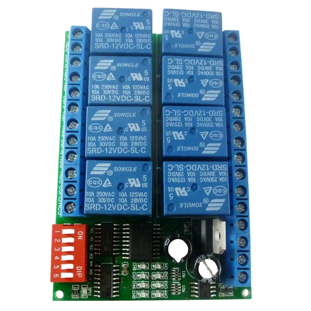 

R421A08 DC 12V 8 Channel RS485 Relay Module Modbus RTU Protocol 485 Remote Control Switch for PLC PTZ Camera Security Monitoring