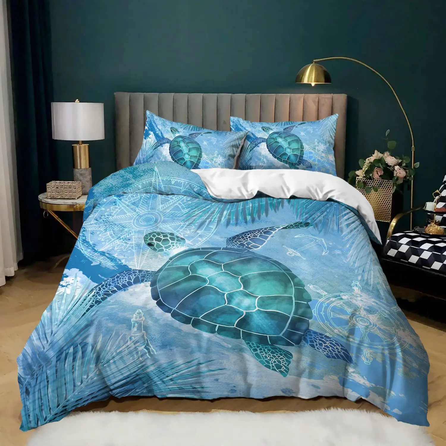 

Sea Turtle Bedding Set,Sea Turtle Duvet Cover Set King Size,Ocean Turtle Themed Comforter Cover for Teens Boys and Girls 3 Piece
