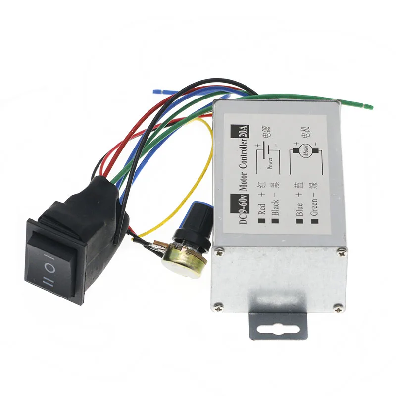 모터 속도 컨트롤러 PWM 레귤레이터 드라이버, DC 12V, 24V, 36V, 48V, 20A, 0-1200W 가변 전류 모터, 전진 및 후진
