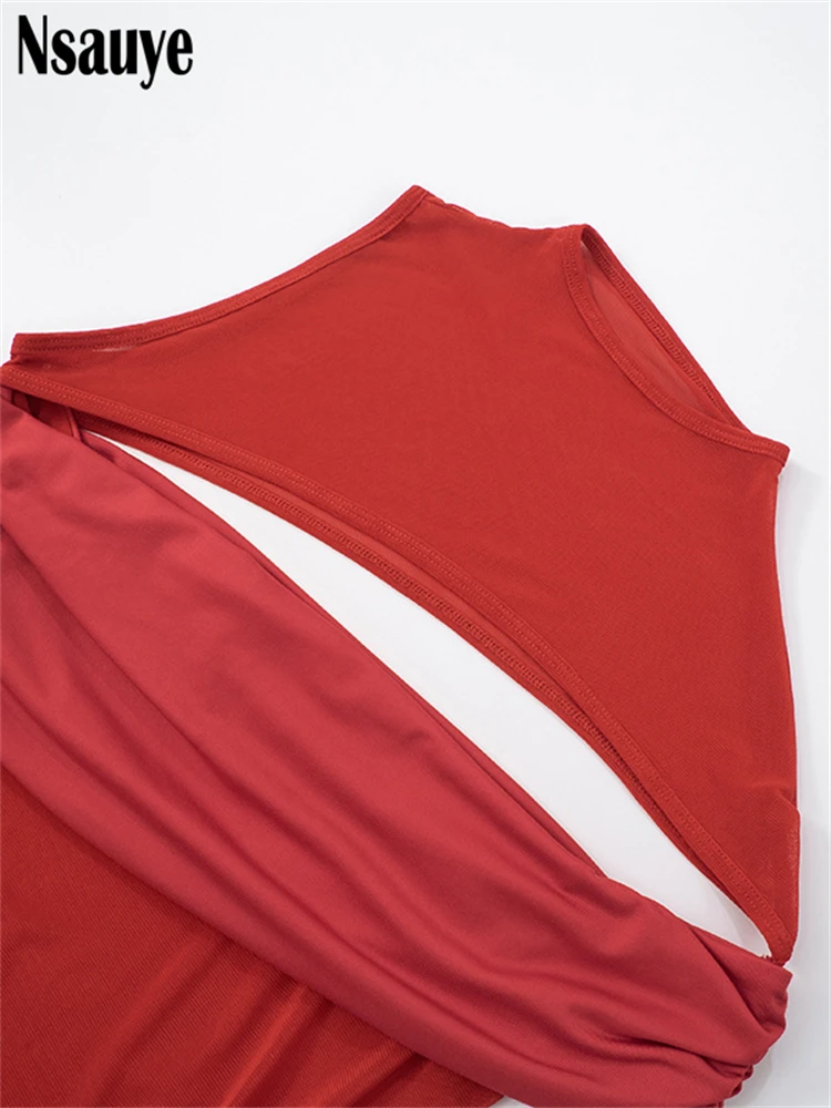 Nsauye Hollow Out One Shoulder Sleeveless Bodycon Mini Dresses Club Party Women See Through Sexy Chic Evening Dress Summer 2025 6