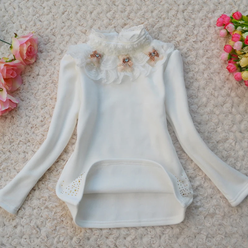 School Girl Blouse Shirts For Girls Girls Blouse Kids Clothing For Teenagers Soild Tops Tees Backing Shirt With Flowers 3-13T
