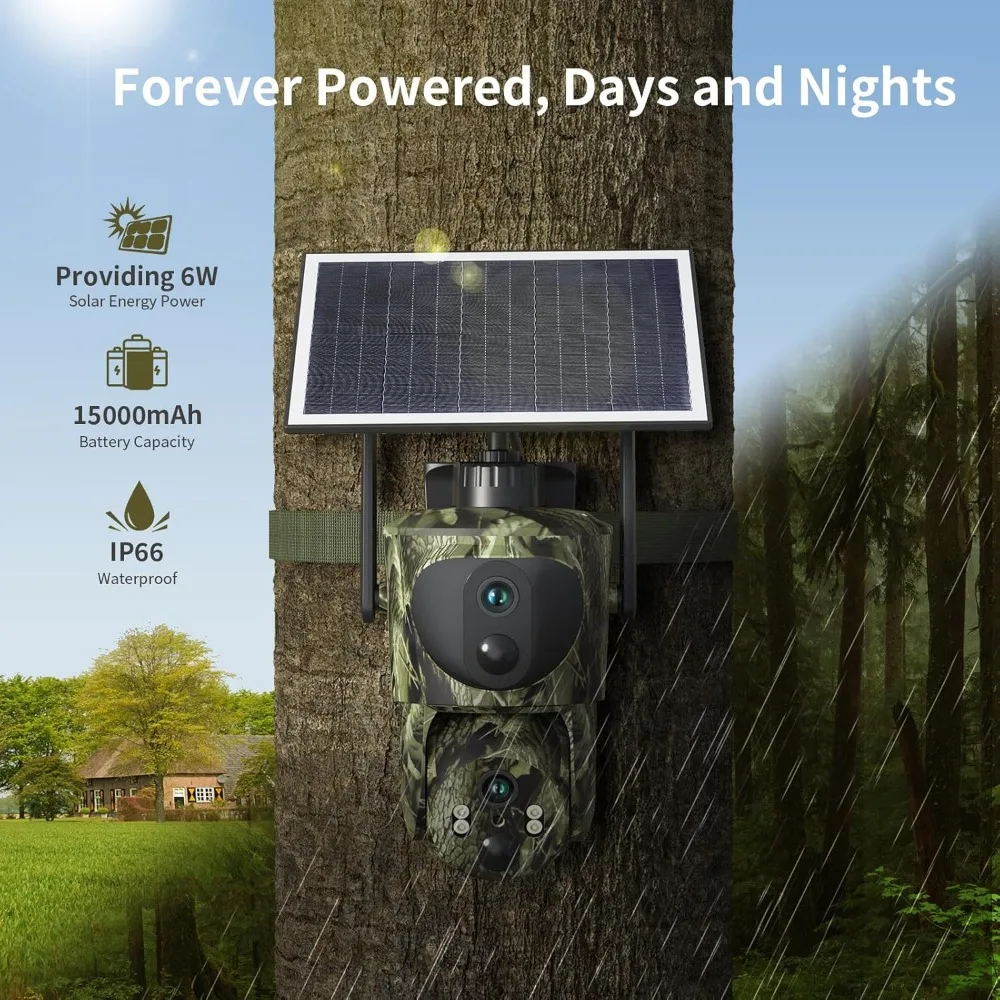 Trail Cameras Dual Lens Linkage Security Camera, 4G LTE Cellular Trail Cameras 2K 360&deg;Live Video Game