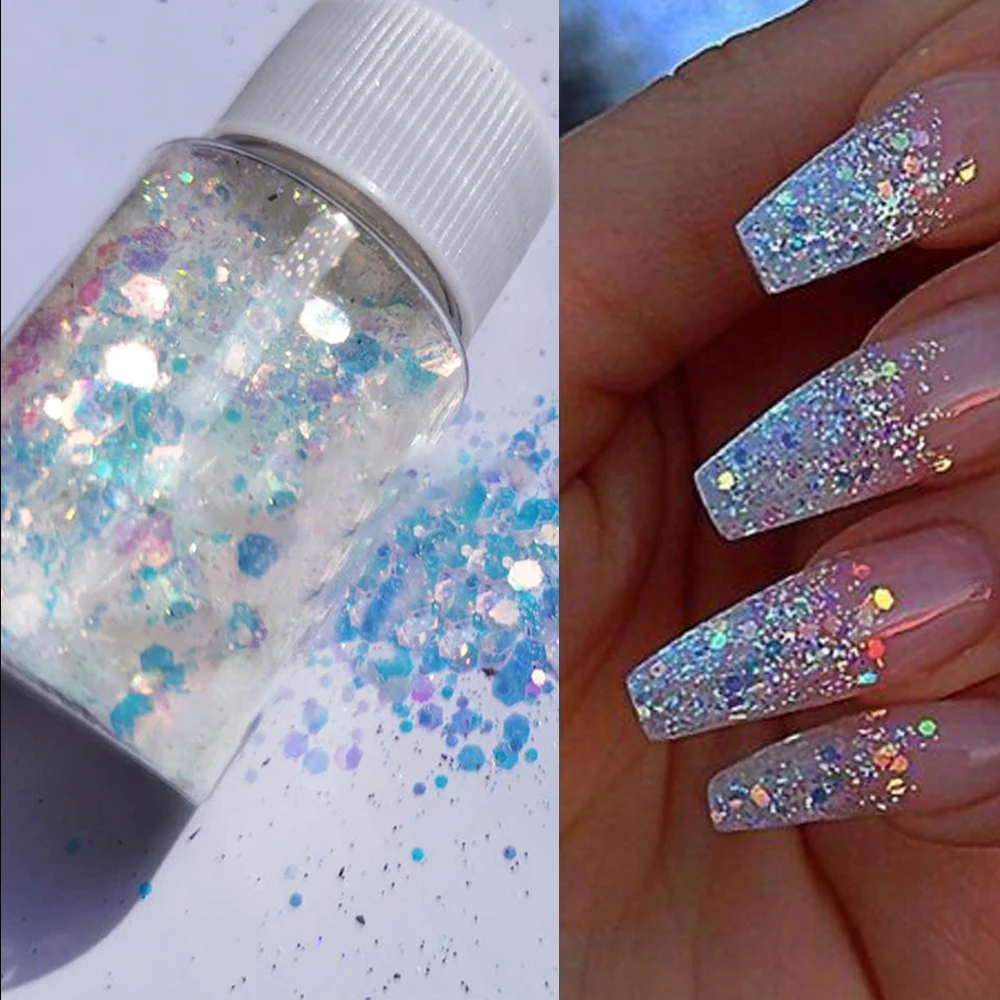 

1-Bottle Gradient Mermaid Nail Art Sequins Hexagon Holo Nail Glitter Powder 3D Manicure Nail Art Sequins Decoration Tips &*&