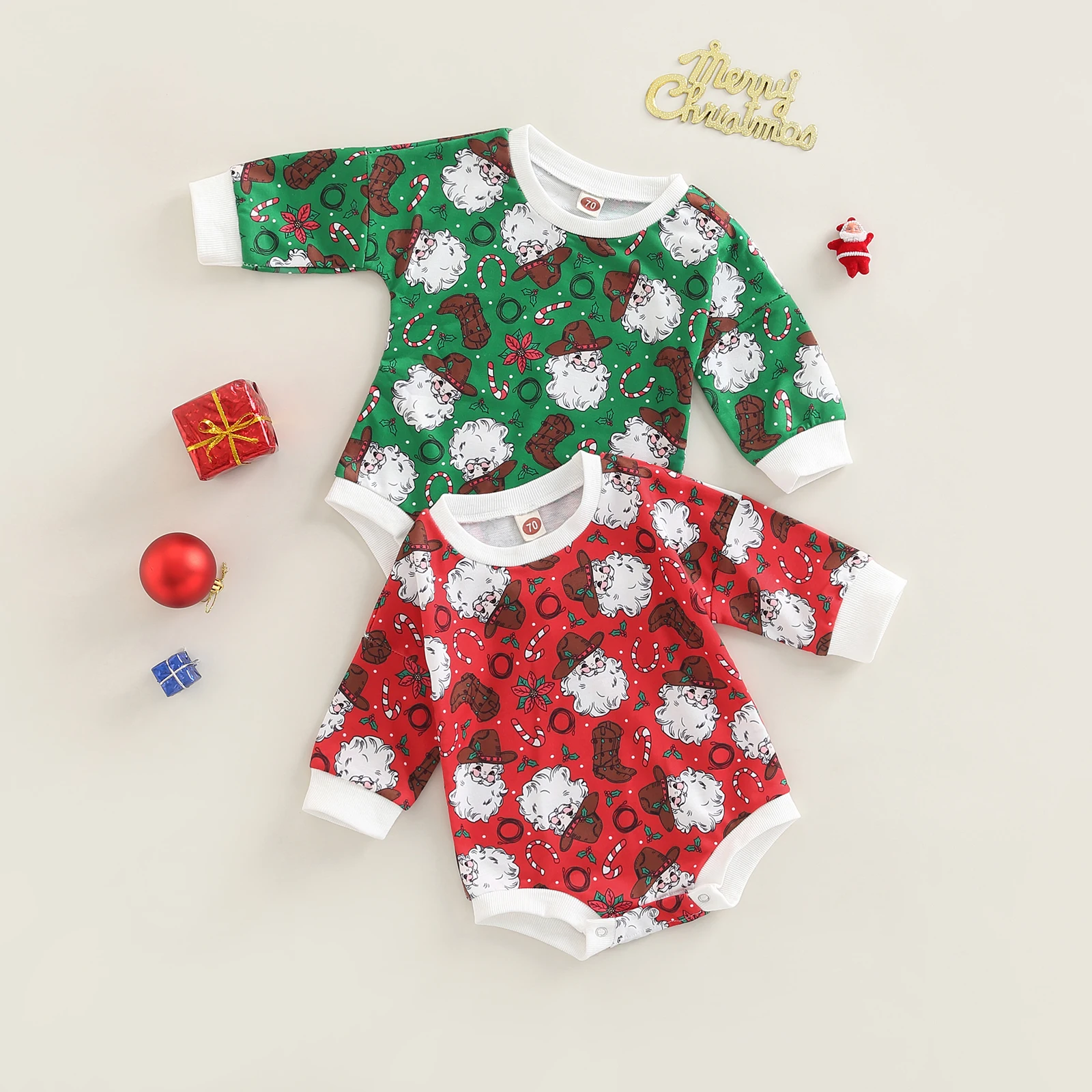 Fashion Christmas Baby Rompers 0-24M Toddler Newborn Infant Boys Girls Cotton Cartoon Print Long Sleeve Xmas Jumpsuits Clothes