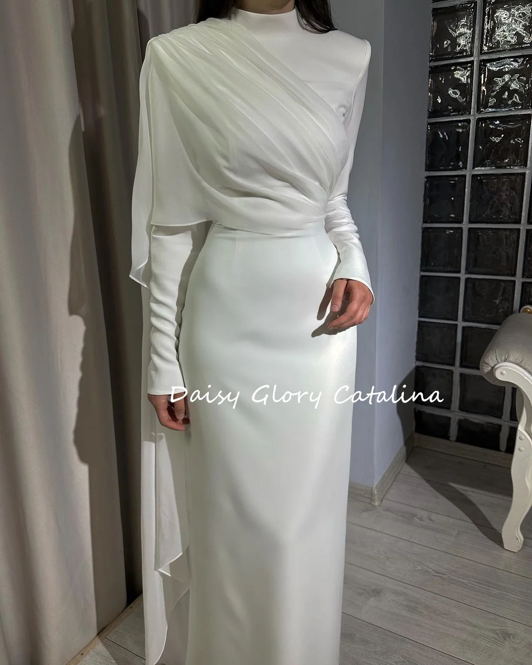 

Elegant Evening Dresses For Women Party New White Satin Watteau Train Mermaid Prom Dresses Saudi Arabia Formal Occasion Wedding
