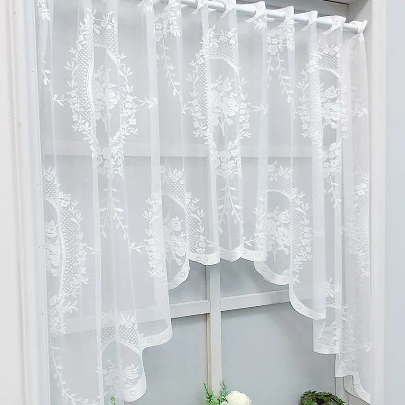 Nordic lace window screen curtain partition pull curtain white embroidered door curtain coffee curtain  home decoration 2