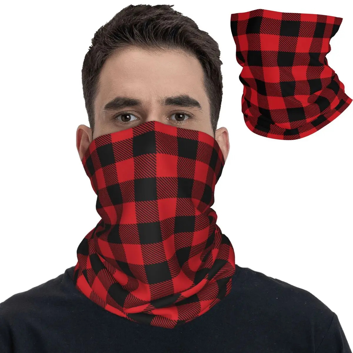 

New Christmas Tartan Plaid Black Red Buffalo Bandana Merch Neck Gaiter Printed Scottish Cage Lumberjack Check Wrap Scarf