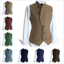 

Men's Suit Vest Western Cowboy Steampunk Style Wedding Suit Waistcoat Herringbone Pattern
