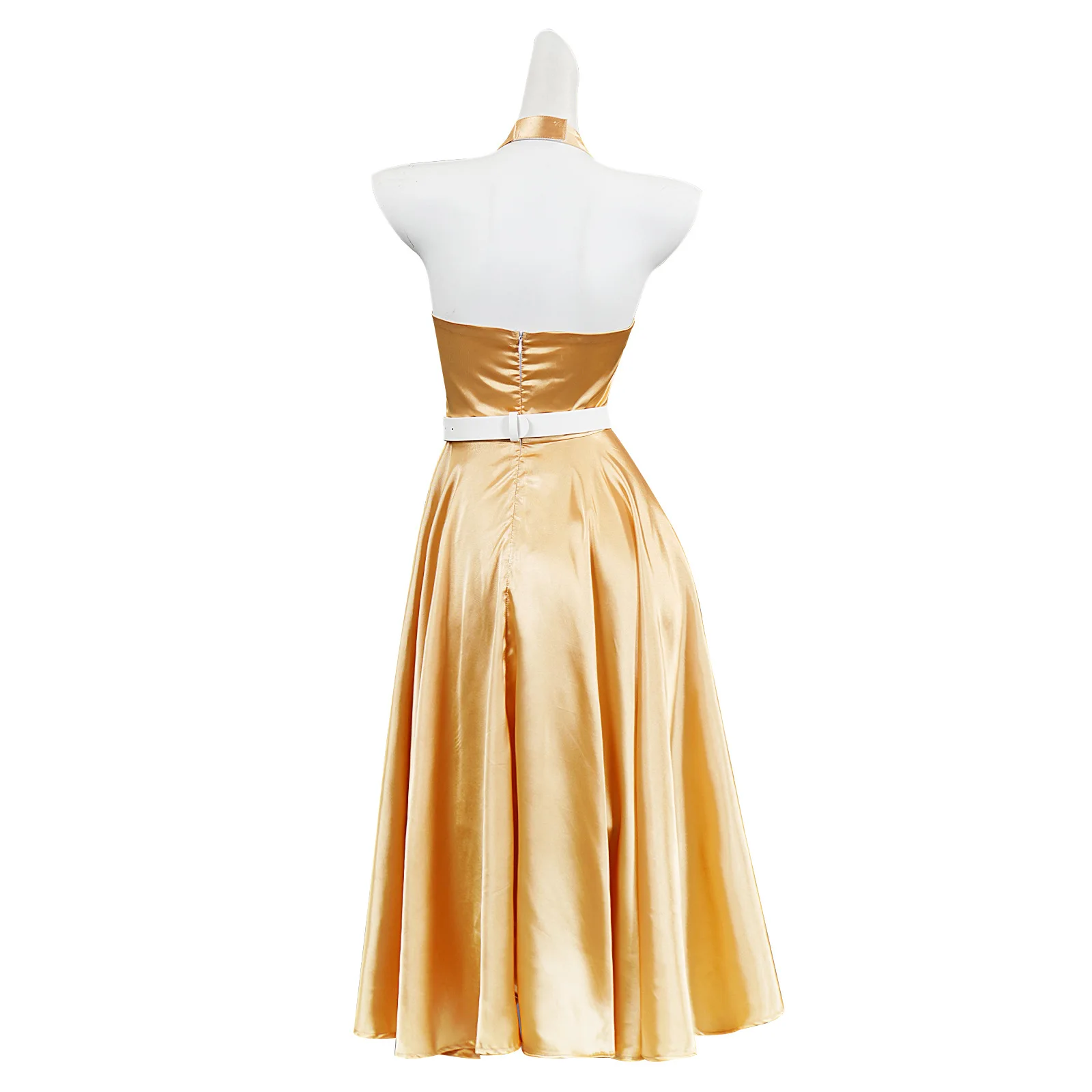 Vintage Yellow Satin Halter Neck Ball Gown Costume for Women (Unofficial)