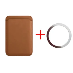 Leather Magnetic Card Holder Wallet - Sleek Phone Cover Accessory (Brown)